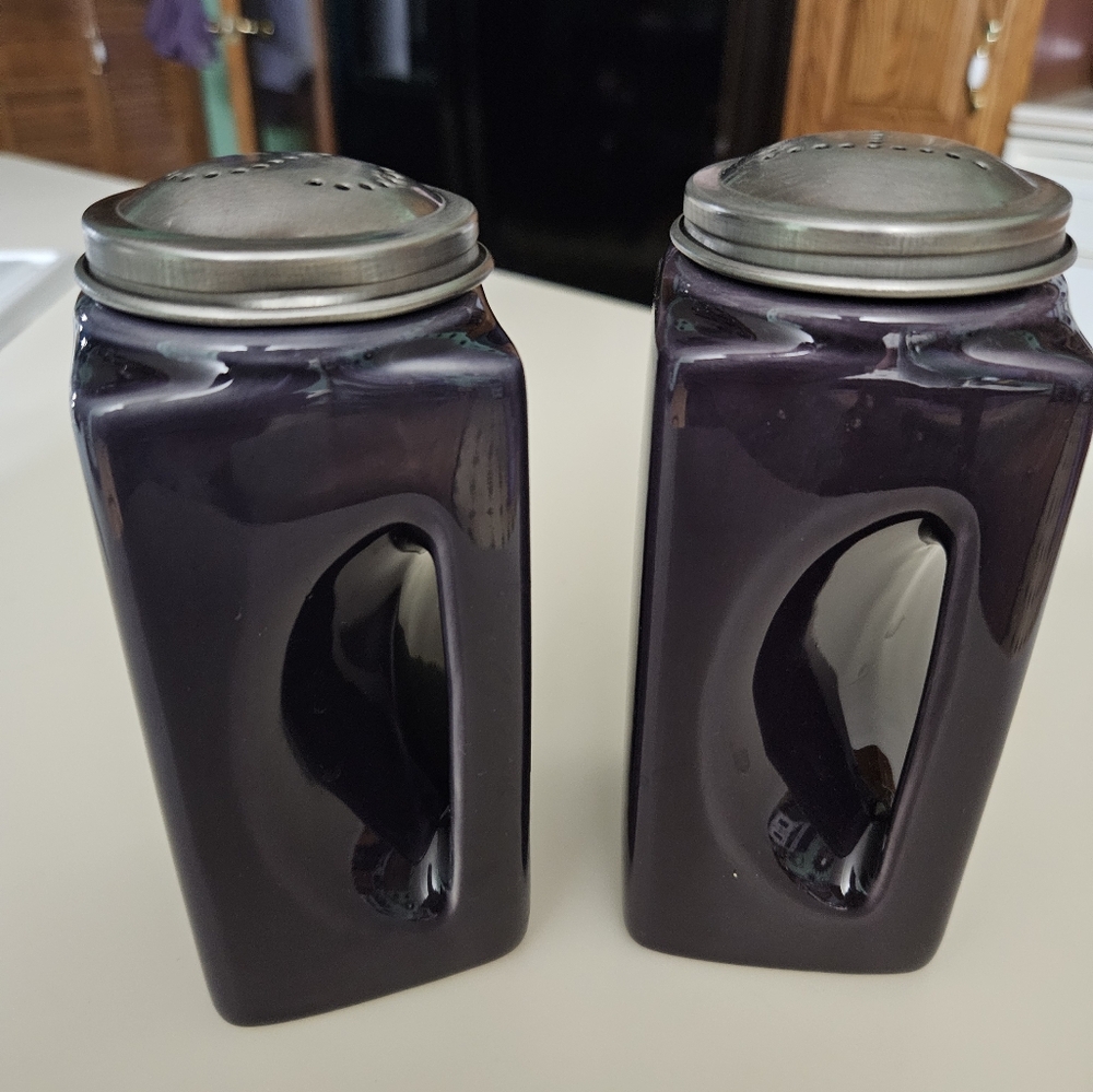 Large purple salt & pepper shakers